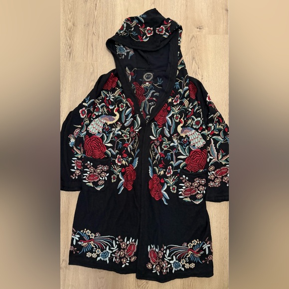 Johnny Was Black Kimono with Colorful Embroidery - Picture 1 of 9